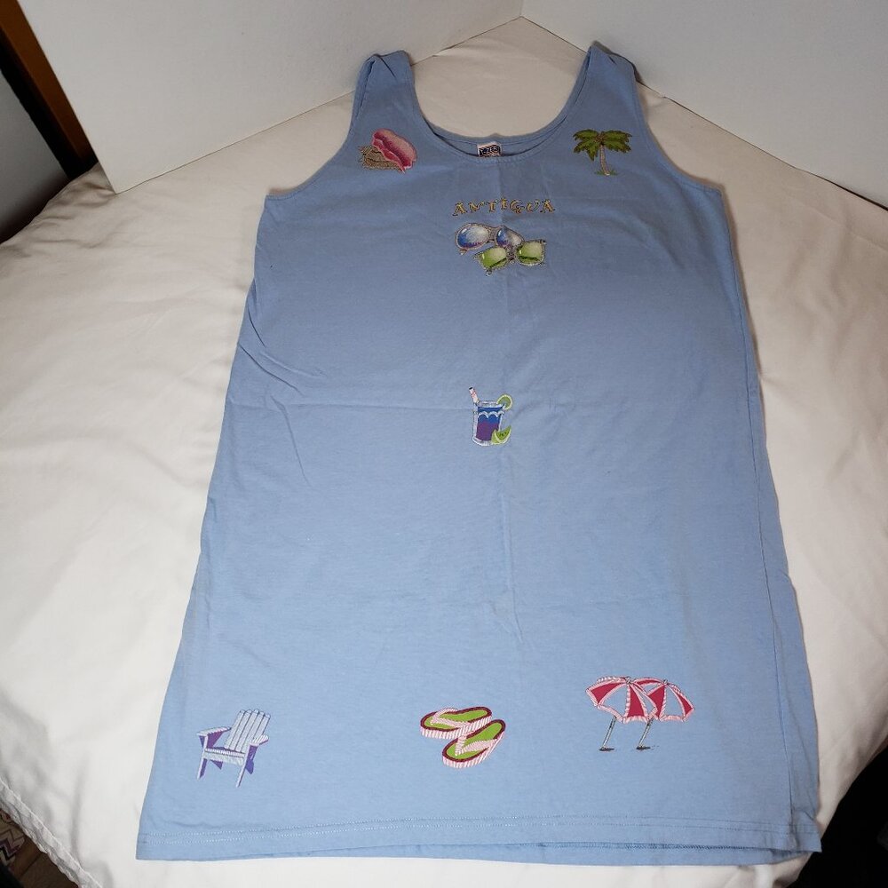 T-Zers Beefy Tee Dress Blue Embroidered Appliques Antigua Medium Casual Beach